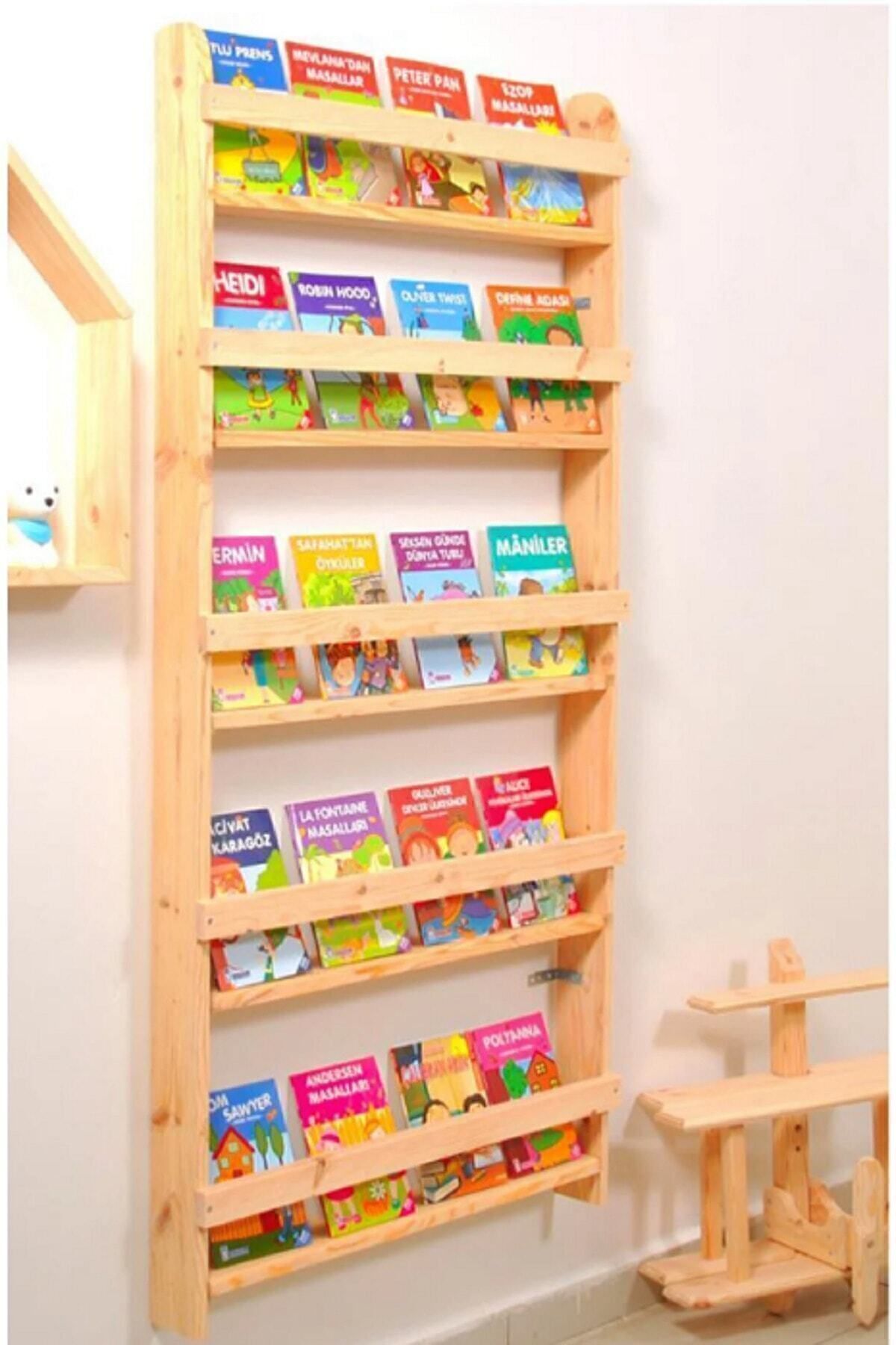 evbiziz Çocuk Odası Eğitici Montessori Kitaplıkraf Duvar Rafı 5 Li 145cm-72 Cm-8,5 Cm