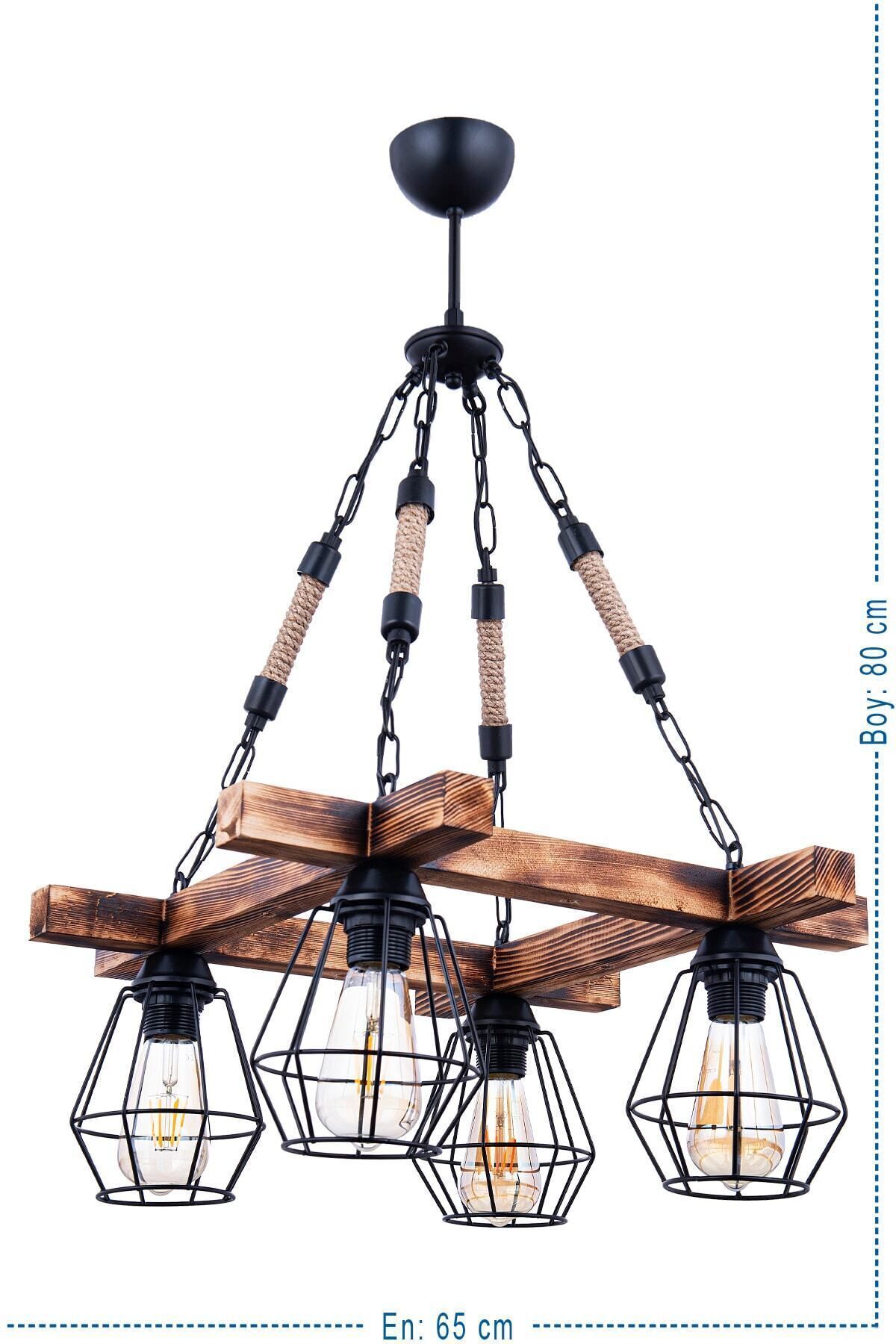 polataydinlatma Tetra Wooden 4 Lü Lüx Halatlı Avize