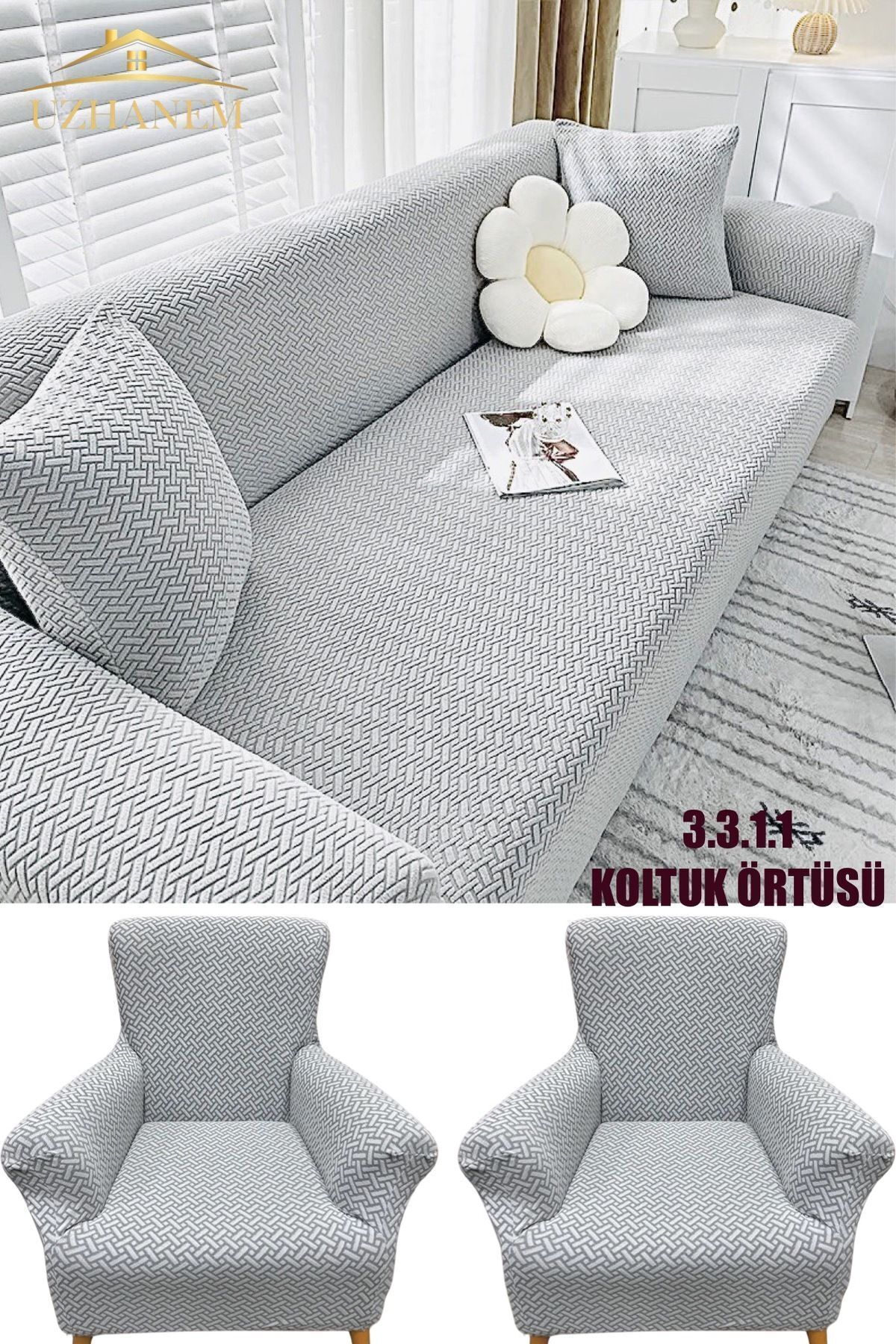 uzhanem Jakarli Koltuk Örtüsü 3.3.1.1 Koltuk Kılıfı Takımı Sofa Cover Ev Tekstili